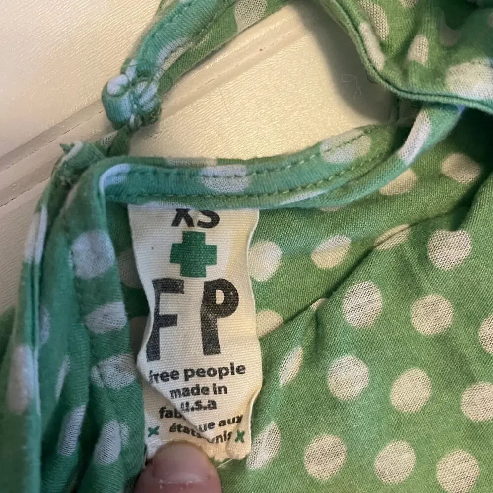 Vintage Y2K Free People Green Polka Dot Dress Open Back Size‎ Womens XS